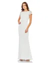 Mac Duggal Beaded Cap Sleeve Bateau Column Dress In White