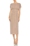 Mac Duggal Beaded Empire Waist Column Midi Cocktail Dress In Dark Mocha