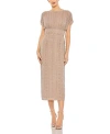 Mac Duggal Beaded Empire Waist Column Midi Cocktail Dress In Dark Mocha