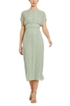 Mac Duggal Beaded Empire Waist Column Midi Cocktail Dress In Sage