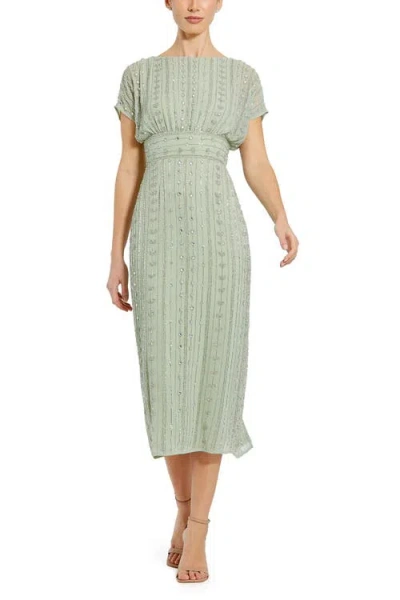 MAC DUGGAL MAC DUGGAL BEADED CAP SLEEVE COLUMN MIDI DRESS