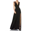 Mac Duggal Beaded Cap Sleeve V Neck A Line Gown In Black