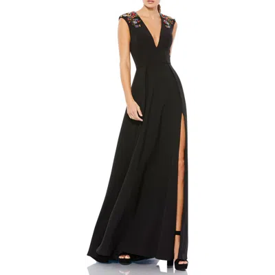 MAC DUGGAL MAC DUGGAL BEADED CAP SLEEVE V NECK A LINE GOWN