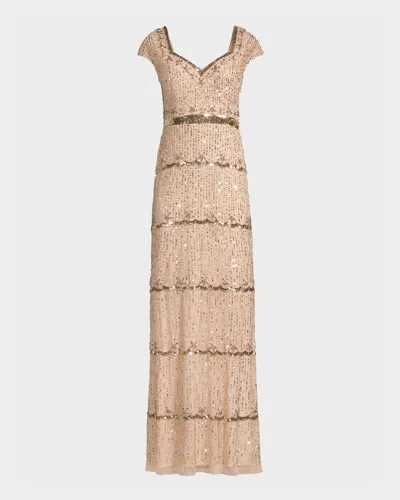 Mac Duggal Cap Sleeve Embellished Column Gown In Multi