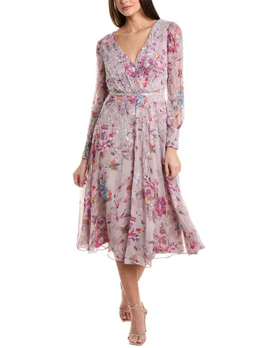 Mac Duggal Long Sleeve Embellished Floral Midi Dress In Multi