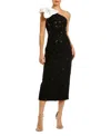 Mac Duggal Beaded Crepe One Shoulder Midi Dress With Bow In Animal Print