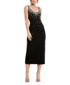 Mac Duggal Beaded Crepe Scoop Neck Sleeveless Midi Dress In Black