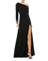 MAC DUGGAL BEADED CUFF DROP SHOULDER FAUX WRAP GOWN