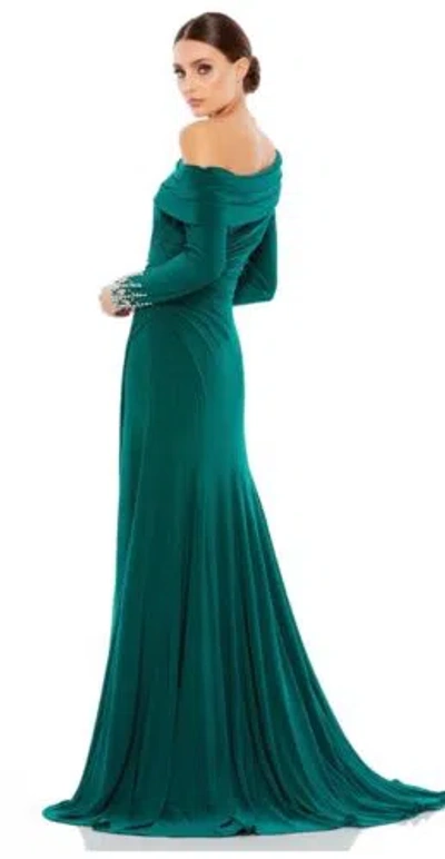 Pre-owned Mac Duggal Beaded Cuff Drop Shoulder Faux Wrap Gown Dress Size 16 12231 $398 In Green