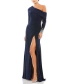 Mac Duggal Long-sleeve Beaded Cuff Asymmetric Jersey Wrap Gown In Midnight