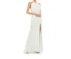 Mac Duggal Beaded Detail Halter Gown In Vanilla In White