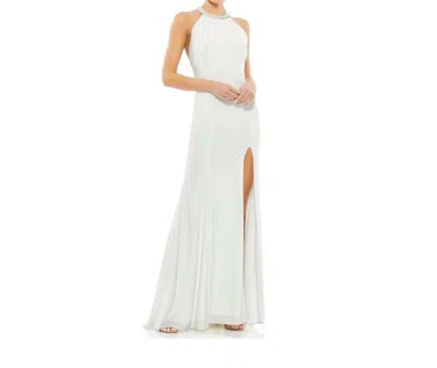 Mac Duggal Beaded Detail Halter Gown In Vanilla In White