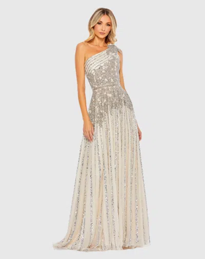 Mac Duggal Silver Beaded Embellished One Shoulder A Line Gown In Black