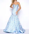 Mac Duggal Beaded Floral Brocade Prom Dress In Powder Blue In Blue