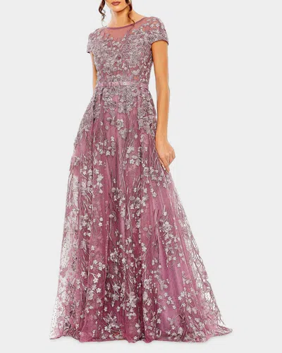 Mac Duggal Beaded Floral-embroidered Gown In Pink