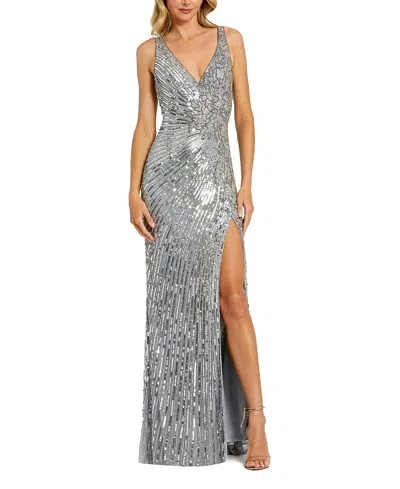 Mac Duggal Beaded Floral Sleeveless Gown In Multi