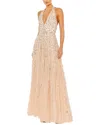 Mac Duggal Floral Sequin Plunge Neck A-line Gown