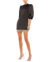 Mac Duggal Beaded Fringe Hem Satin Minidress In Black
