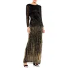 Mac Duggal Long Sleeve Beaded Fringe Evening Gown In Black Gold