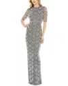 MAC DUGGAL BEADED FRINGE QUARTER SLEEVE COLUMN GOWN