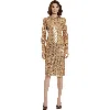 Mac Duggal Beaded Georgette Long Sleeve Fitted Midi Dress In Antique Gold