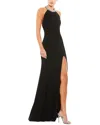 Mac Duggal Beaded Halter Jersey Evening Gown In Black