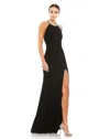 Mac Duggal Beaded Halter Jersey Evening Gown In Black