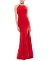 Mac Duggal Embellished Halter Jersey Evening Gown In Red