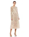 Mac Duggal Beaded Illusion High Neck Long Sleeve A Line Gown In Neutral