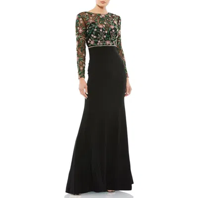 Mac Duggal Womens Embellished Floral Evening Dress In Black