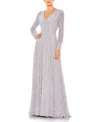 Mac Duggal Beaded Lace Long Sleeve Wrap Over Gown In Lavender