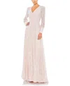 Mac Duggal Beaded Lace Long Sleeve Wrap Over Gown In Light Rose In Light Rose
