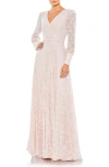 Mac Duggal Beaded Lace Long Sleeve Wrap Over Gown In Light Rose In Light Rose