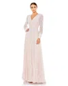 Mac Duggal Beaded Lace Long Sleeve Wrap Over Gown In Light Rose In Light Rose