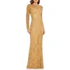 Mac Duggal Long Sleeve Embellished Evening Gown In Gold