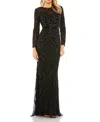 Mac Duggal Beaded Long Sleeve Evening Gown In Black