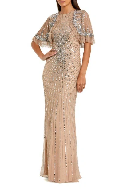 Mac Duggal 23044 Long Beaded Formal Fitted Capelet Evening Dress In Multi