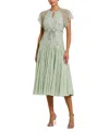 Mac Duggal Beaded Mesh Flutter Sleeve A Line Midi Dress In Seafoam