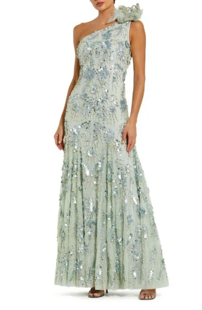 MAC DUGGAL MAC DUGGAL ONE SHOULDER BEADED 3D FLOWER DETAIL TRUMPET GOWN