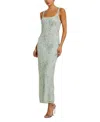 Mac Duggal Beaded Mesh Scoop Neck Fitted Gown With Bows In Seafoam
