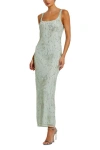 Mac Duggal Beaded Mesh Scoop Neck Fitted Gown With Bows In Seafoam