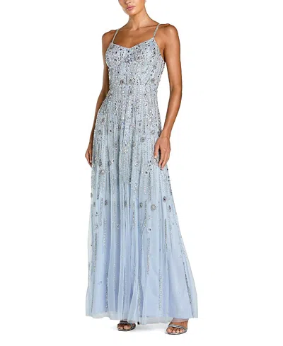 Mac Duggal Beaded Mesh Sweetheart Neck A Line Gown In Blue