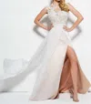 Mac Duggal Beaded Open Back Prom Dress With Overskirt In Ivory/gold In Multi