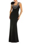 Mac Duggal Beaded Scoop Neck Jersey Gown With 3d Flower In Black