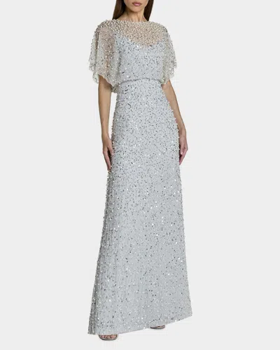 Mac Duggal Beaded Sequined Shawl Gown In Transparent