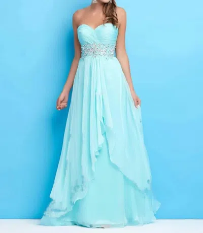 Mac Duggal Beaded Sequins Evening Gown In Aqua In Blue
