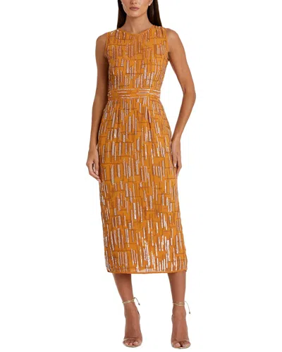 MAC DUGGAL MAC DUGGAL BEADED SLEEVELESS MIDI SHEATH DRESS