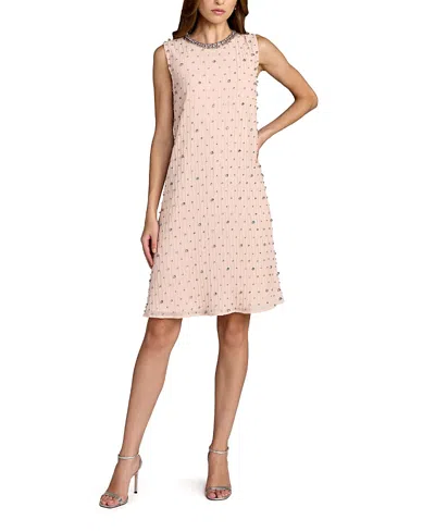 Mac Duggal Beaded Sleeveless Shift Mini Dress In Pink