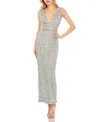 Mac Duggal Beaded Sleeveless T-length Sheath Dress In Platinum