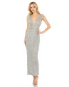 Mac Duggal Beaded Sleeveless T-length Sheath Dress In Silver